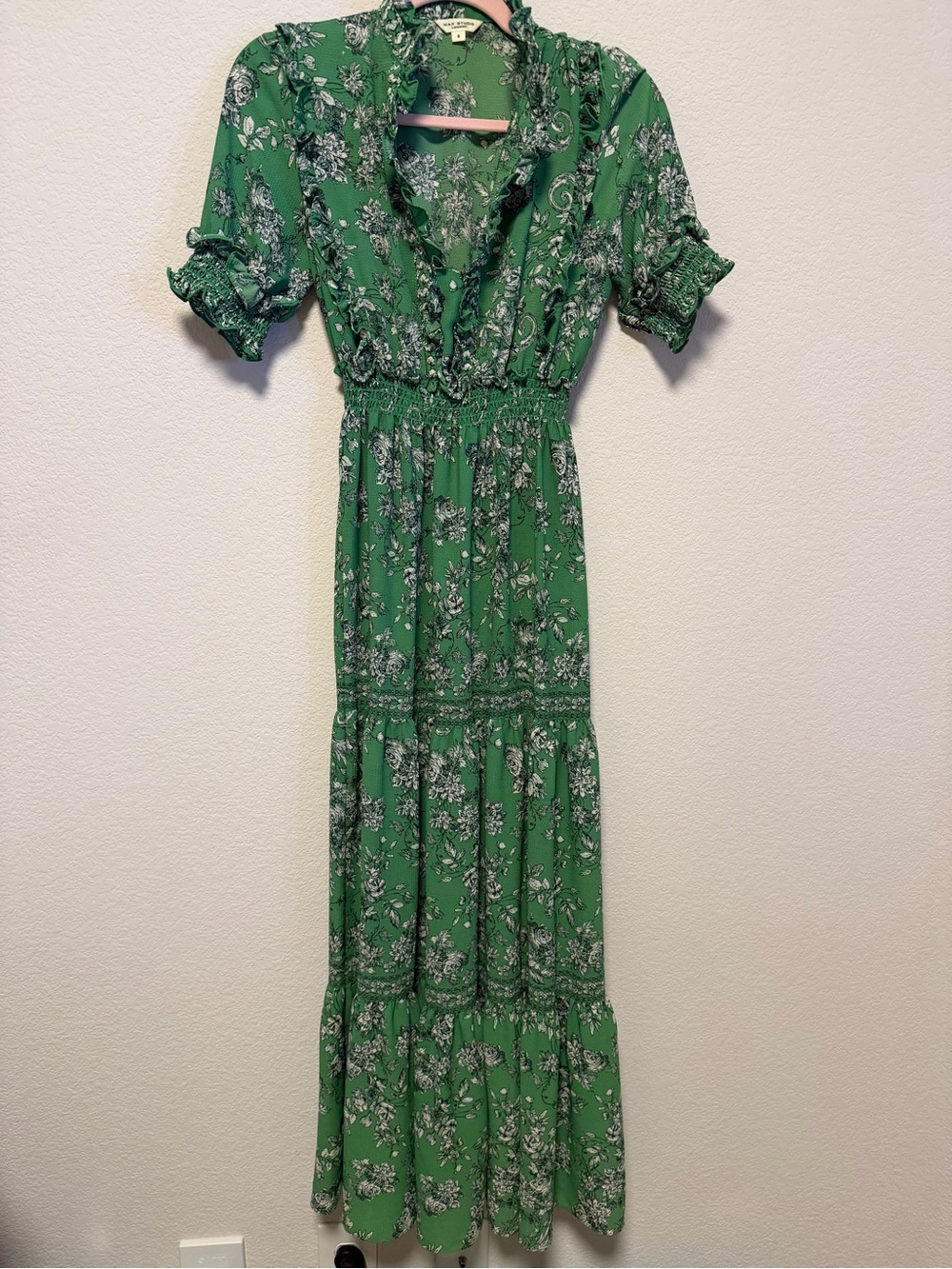 Max Studio Green Floral Tiered Maxi Dress